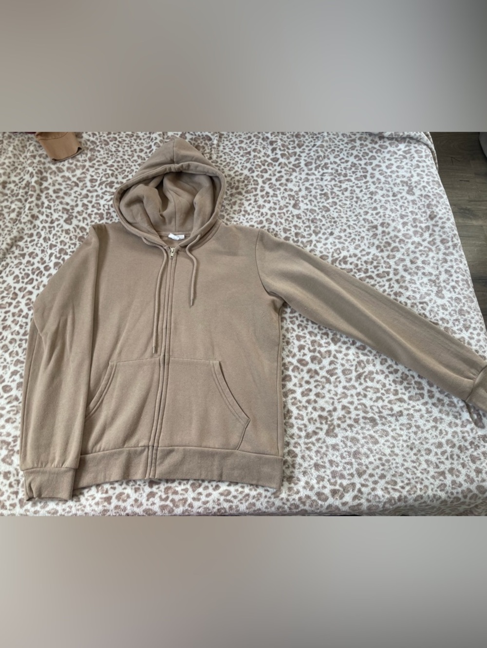 Zip-Up Hooded Sweater — Beige